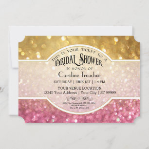 Bokeh Movie Premier Ticket Style Gold Pink Sparkle Invitation