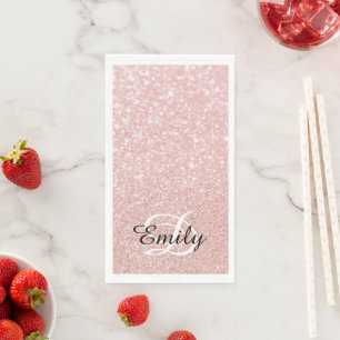 Bokeh Pale Rose Gold Glitter Personalised Monogram Napkin