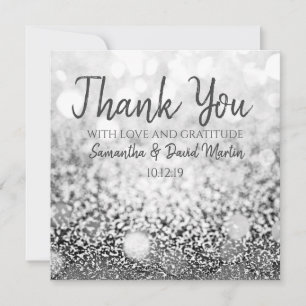 Bokeh Silver Glitter Wedding Thank You Card