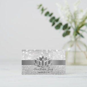 Bokeh Silver, Lotus Flower Yoga Instructor Busine Business Card