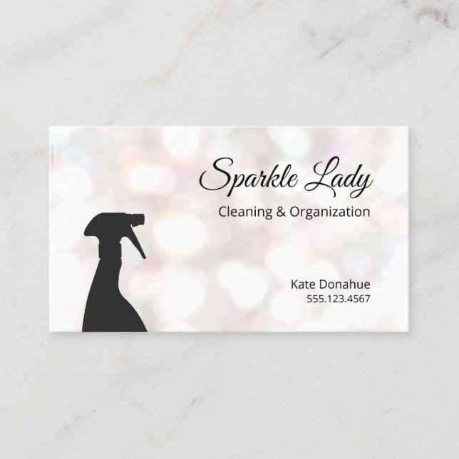 Bokeh Spray Bottle House Cleaning Logo Business Card (Front)