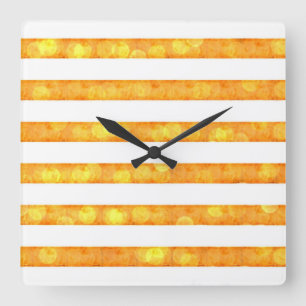 Bokeh Stripes Orange And White Square Wall Clock