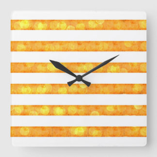 Bokeh Stripes Orange And White Square Wall Clock