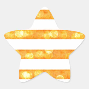 Bokeh Stripes Orange And White Star Sticker