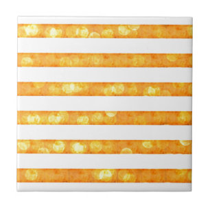 Bokeh Stripes Orange And White Tile