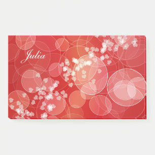 Bokeh style red gradient texture. text. post-it notes