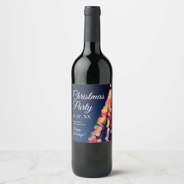 Bokeh Tree Lights, Christmas Wine Label (Front)