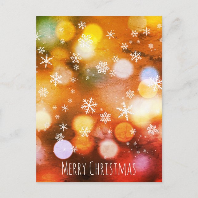 Bokeh Vivid Lights Snowflakes - Modern Christmas Holiday Postcard (Front)
