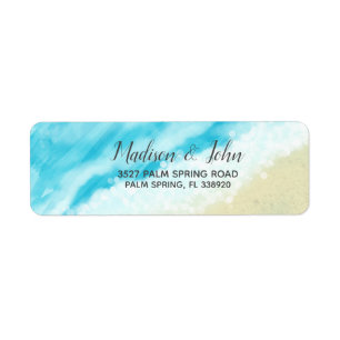 Bokeh Watercolor Modern Beach Wedding Return Address Label