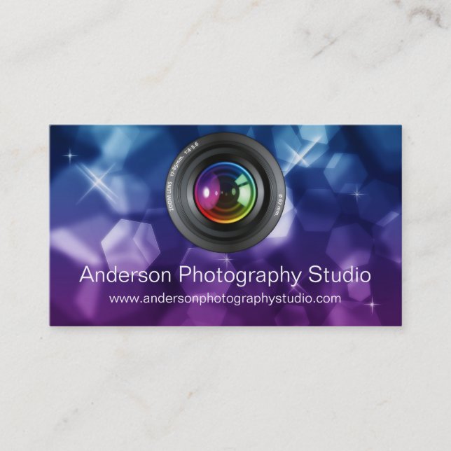 Bokeh & Zoom Lens Photographer Business Card D1 (Front)