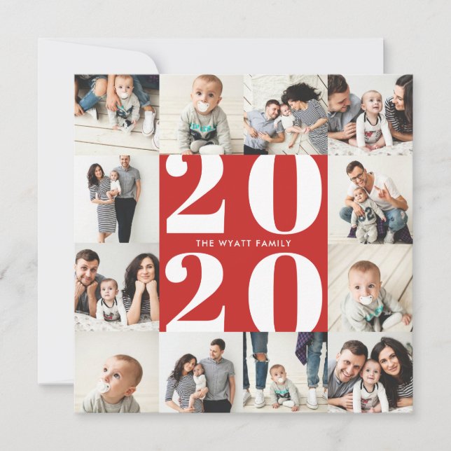 Bold 2020 New Year Seamless 12 Photo Collage Grid Holiday Card (Front)