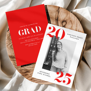 Bold 2022 Red Lettering Photo Graduation Party Invitation