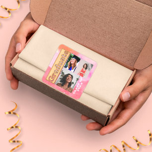 Bold 2024 Gold Pink Orange Multi Photo Graduate Square Sticker