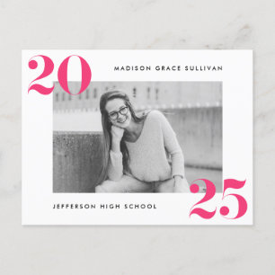 Bold 2024 Hot Pink Photo Graduation Party Invitation Postcard