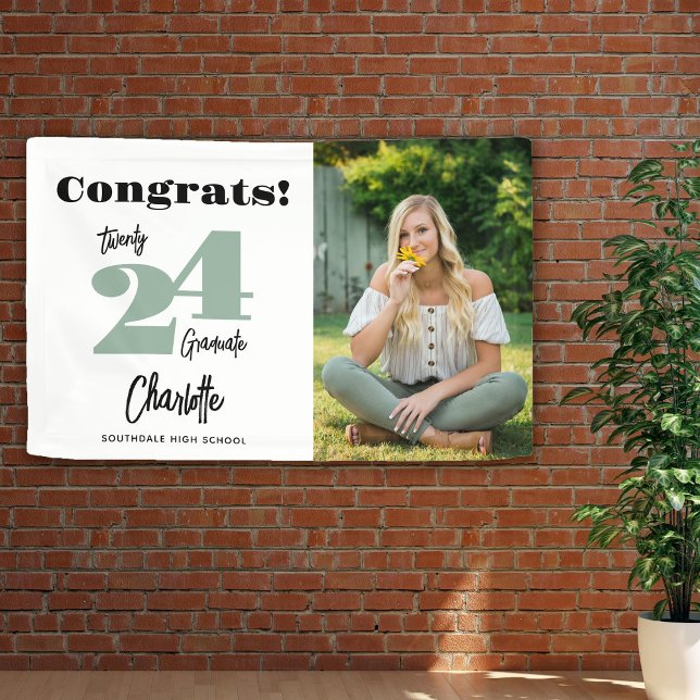 Bold 2024 Sage Green Congrats Graduate Photo Banner (Creator Uploaded)