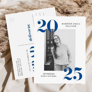 Bold 2025 Blue Lettering Photo Graduation Party Invitation Postcard