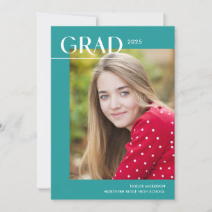 Bold 2025 Grad Simple Aqua Photo Graduation Party Invitation