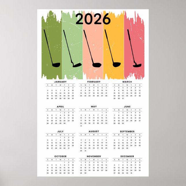 Bold 2026 Golf Calendar  Poster (Front)