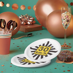 Bold 30 kmh Speed Limit Sunburst Traffic Sign Paper Plate