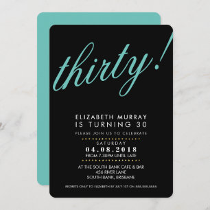 BOLD 30TH birthday party INVITE script black mint