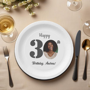 Bold 30th Birthday Party Photo Paper Plate