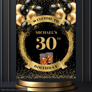 Bold 30th Man Birthday Whiskey Celebration Banner Tapestry