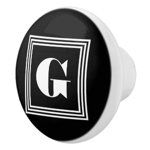 Bold 3 Frame Monogram   Black & White Ceramic Knob