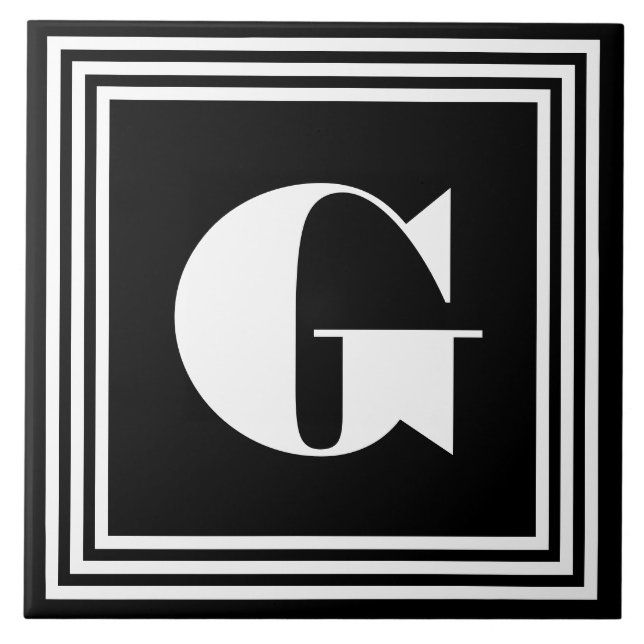 Bold 3 Frame Monogram | Black & White Ceramic Tile (Front)