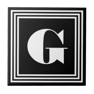 Bold 3 Frame Monogram   Black & White Ceramic Tile