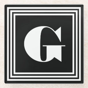 Bold 3 Frame Monogram Black & White Glass Coaster