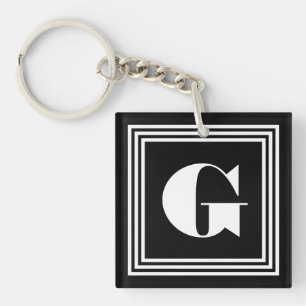 Bold 3 Frame Monogram   Black & White Key Ring
