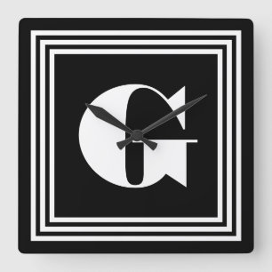 Bold 3 Frame Monogram Black & White Square Wall Clock