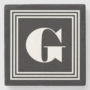 Bold 3 Frame Monogram Black & White Stone Coaster