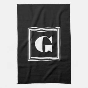 Bold 3 Frame Monogram   Black & White Tea Towel