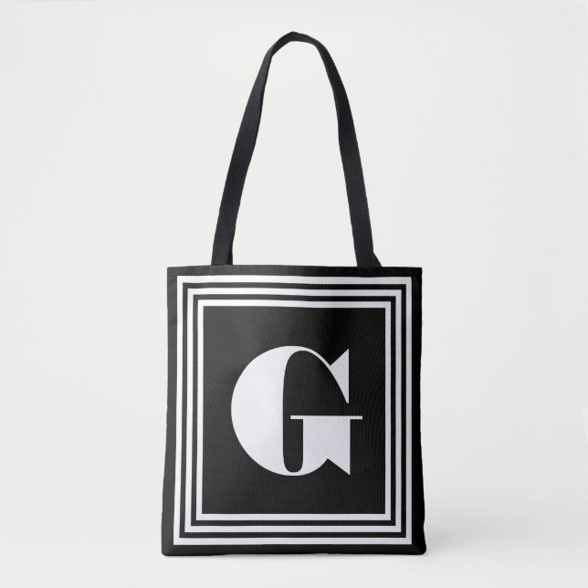 Bold 3 Frame Monogram | Black & White Tote Bag (Front)