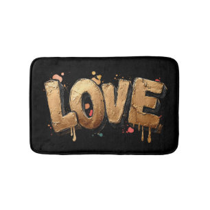 Bold 3D Graffiti Art of the Word "LOVE" in Gold Bath Mat