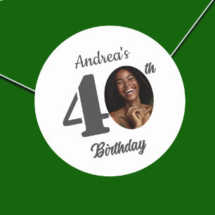 Bold 40th Birthday Party Photo Classic Round Sticker