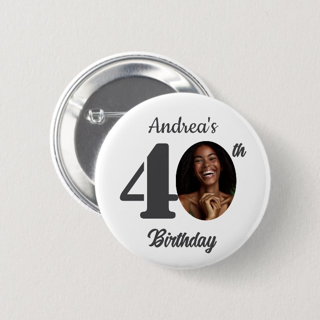 Bold 40th Birthday Party Photo Favor 6 Cm Round Badge (Front & Back)