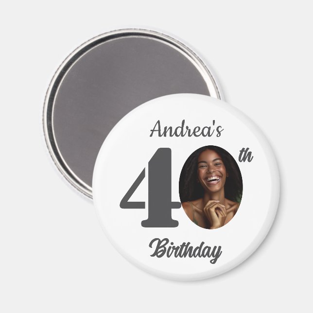 Bold 40th Birthday Party Photo Favor Magnet (Front/Back)