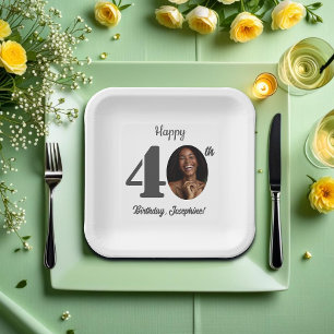 Bold 40th Birthday Party Photo Paper Plate