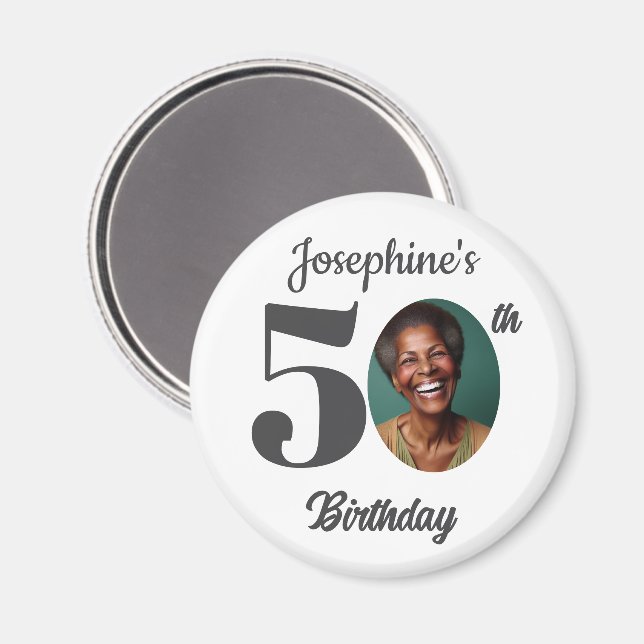 Bold 50th Birthday Party Photo Favor Magnet (Front/Back)