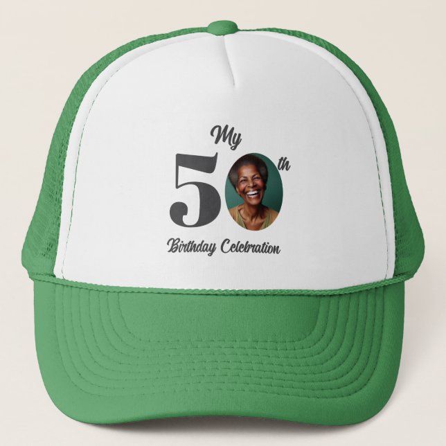 Bold 50th Birthday Photo  Trucker Hat (Front)