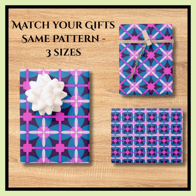 Bold 60's Retro Print Hot Pink Teal Blue Wrapping Paper Sheet (Creator Uploaded)