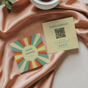 Bold 70s Style with Custom QR Code - Retro Brust Square Business Card