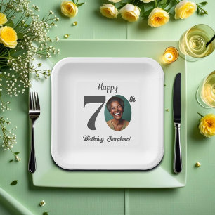 Bold 70th Birthday Party Photo Paper Plate