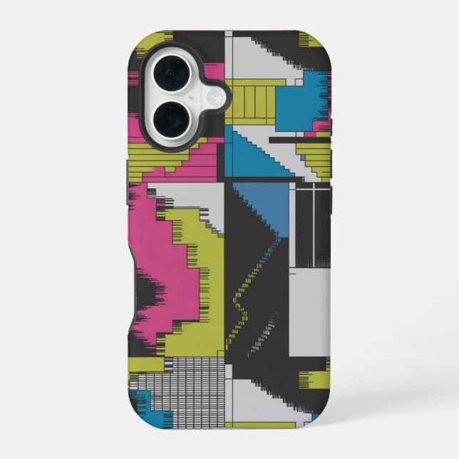 Bold 80s Abstract Geometric Pattern iPhone 16 Case (Back)