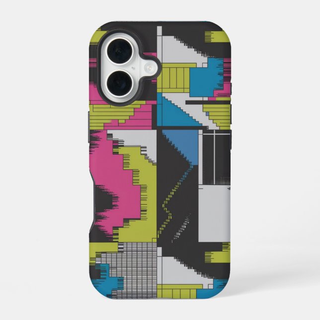 Bold 80s Abstract Geometric Pattern iPhone 16 Case (Back)