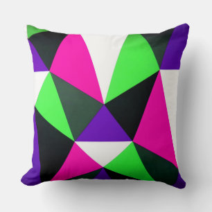 Bold 80s Colour Block Neon Green Pink Purple Cushion