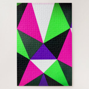 Bold 80s Colour Block Neon Green Pink Purple Jigsaw Puzzle