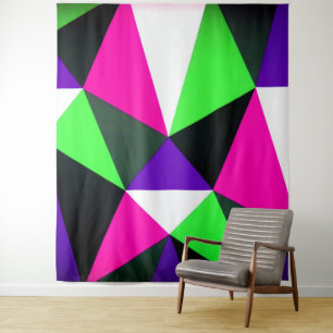 Bold 80s Colour Block Neon Green Pink Purple Tapestry